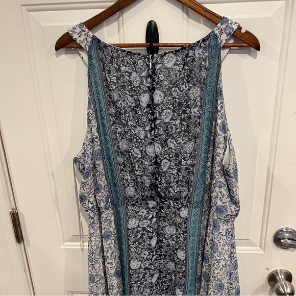 Blue White Floral Maxi Dress Boho Vneck Chiffon - Picture 4 of 7